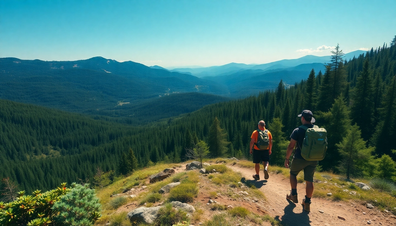 Guided trek through lush mountain scenery with expert guide leading adventurous hikers