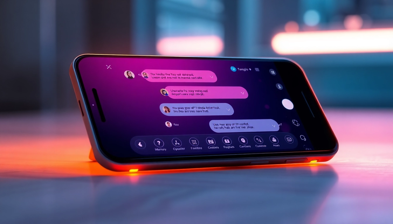 Close-up of a smartphone displaying a vibrant AI chat interface with customizable characters and conversation options.