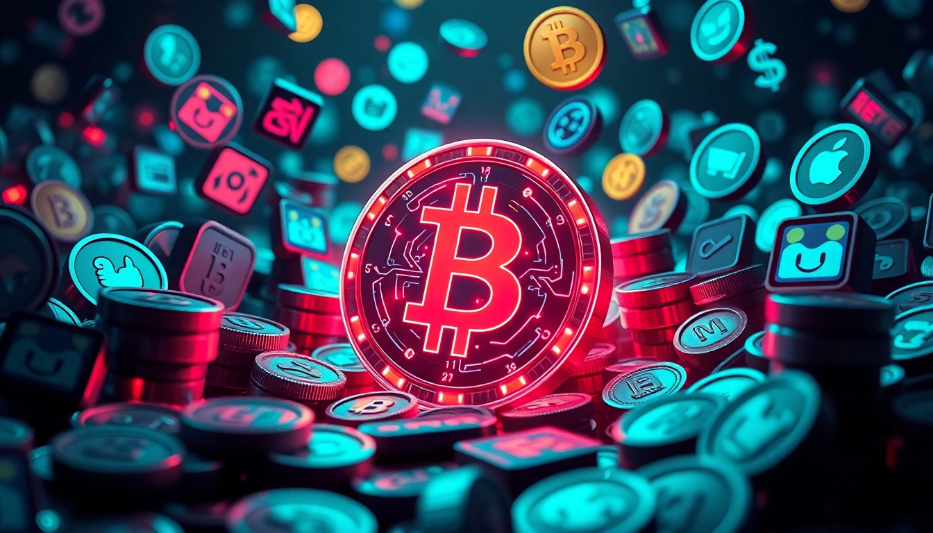 Bright memecoin logo with meme icons and blockchain symbols signaling crypto community energy