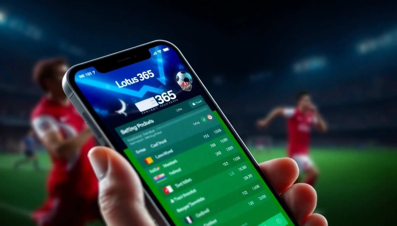 Using the Lotus365 App for live sports betting on a smartphone during a cricket match, emphasizing ease and speed.