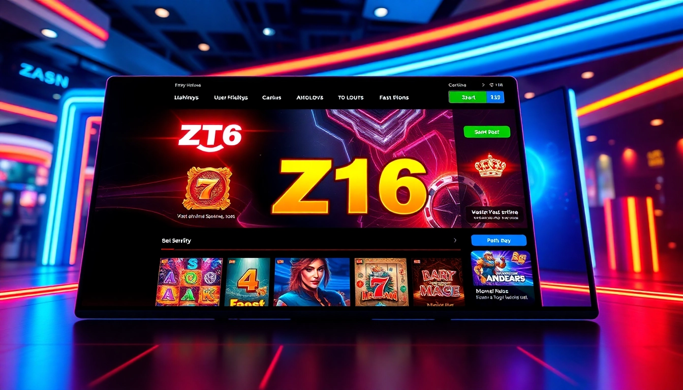 Z16 online platform emphasizing secure, fast gameplay with vibrant graphics and user-friendly