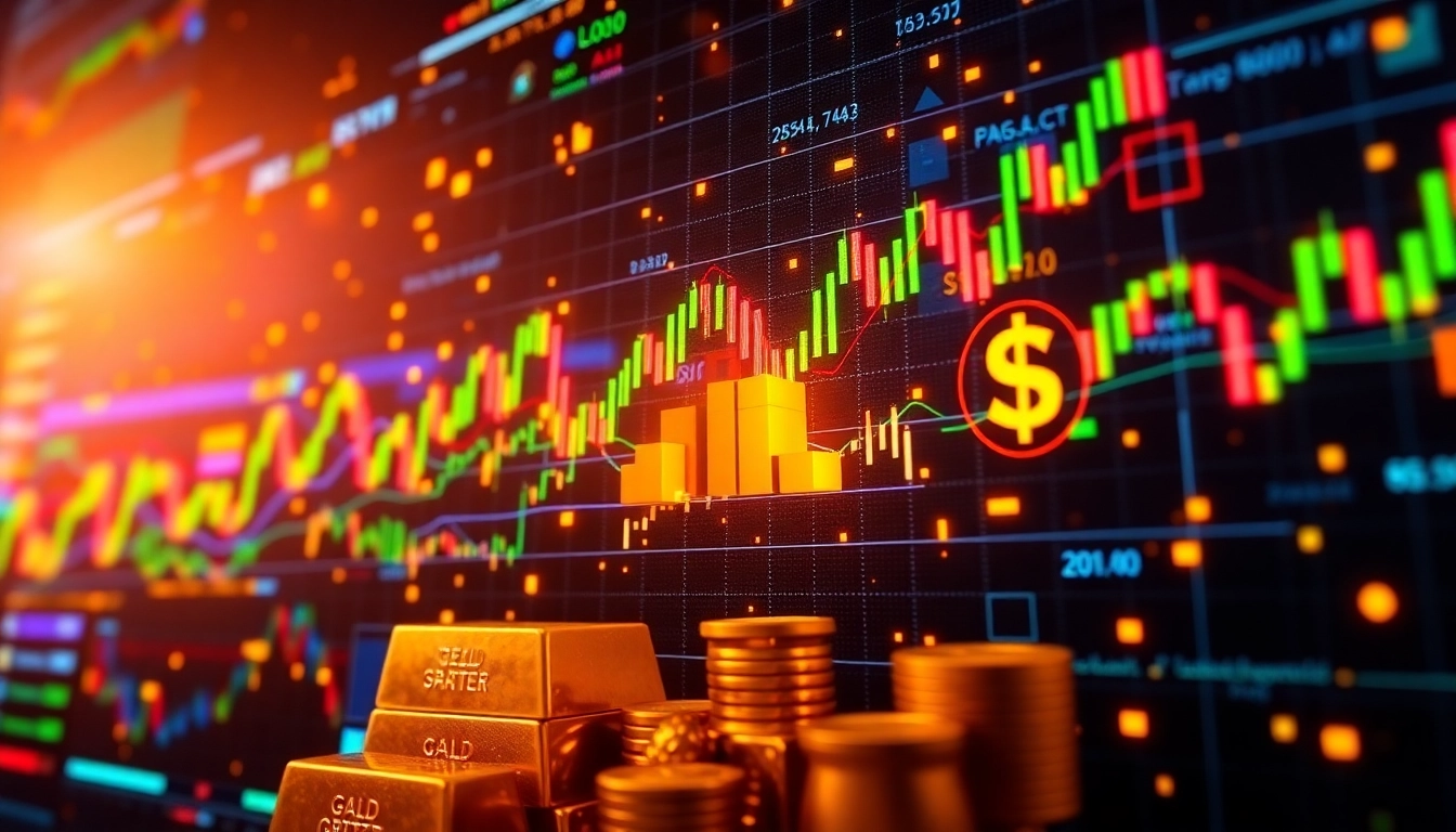 Global Trading News illustrates stock charts, gold, and currencies highlighting current market