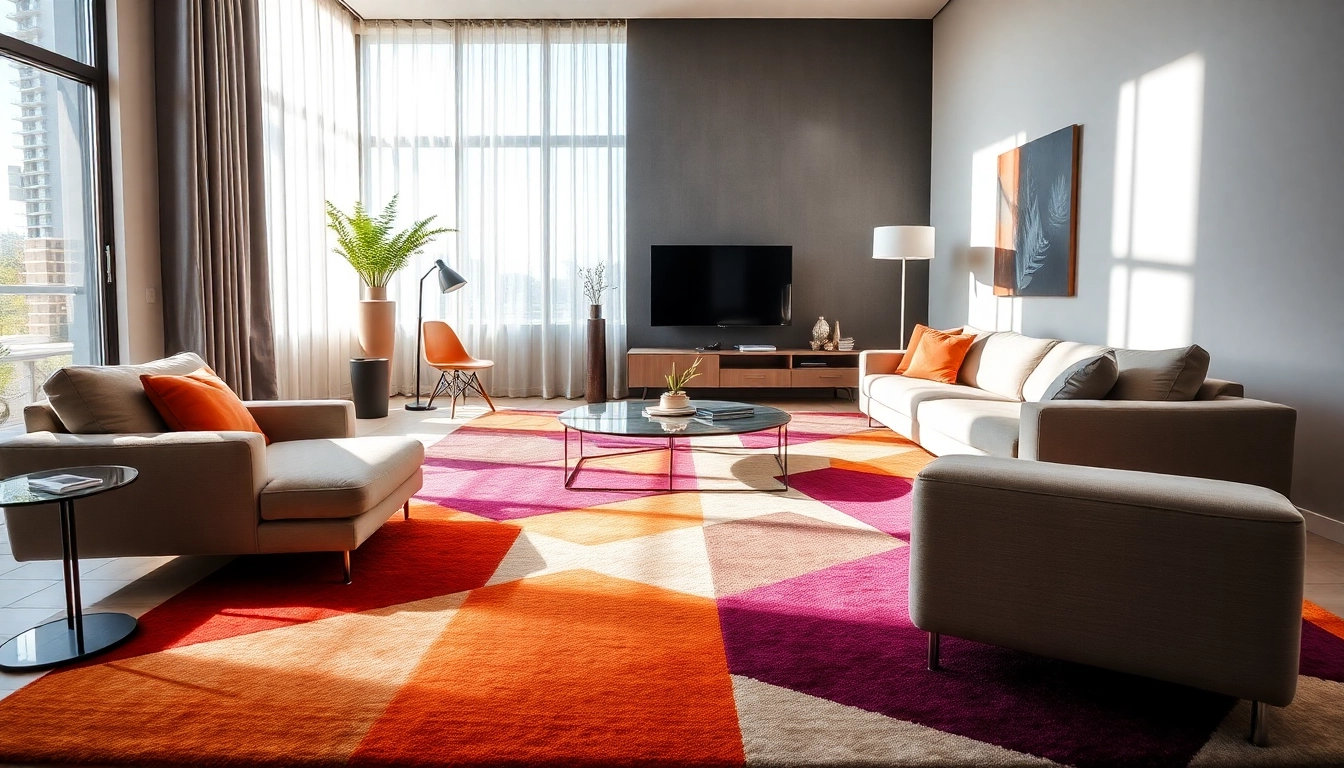 Elegant living space with vibrant Tappeti moderni Milano rugs showcasing modern design and