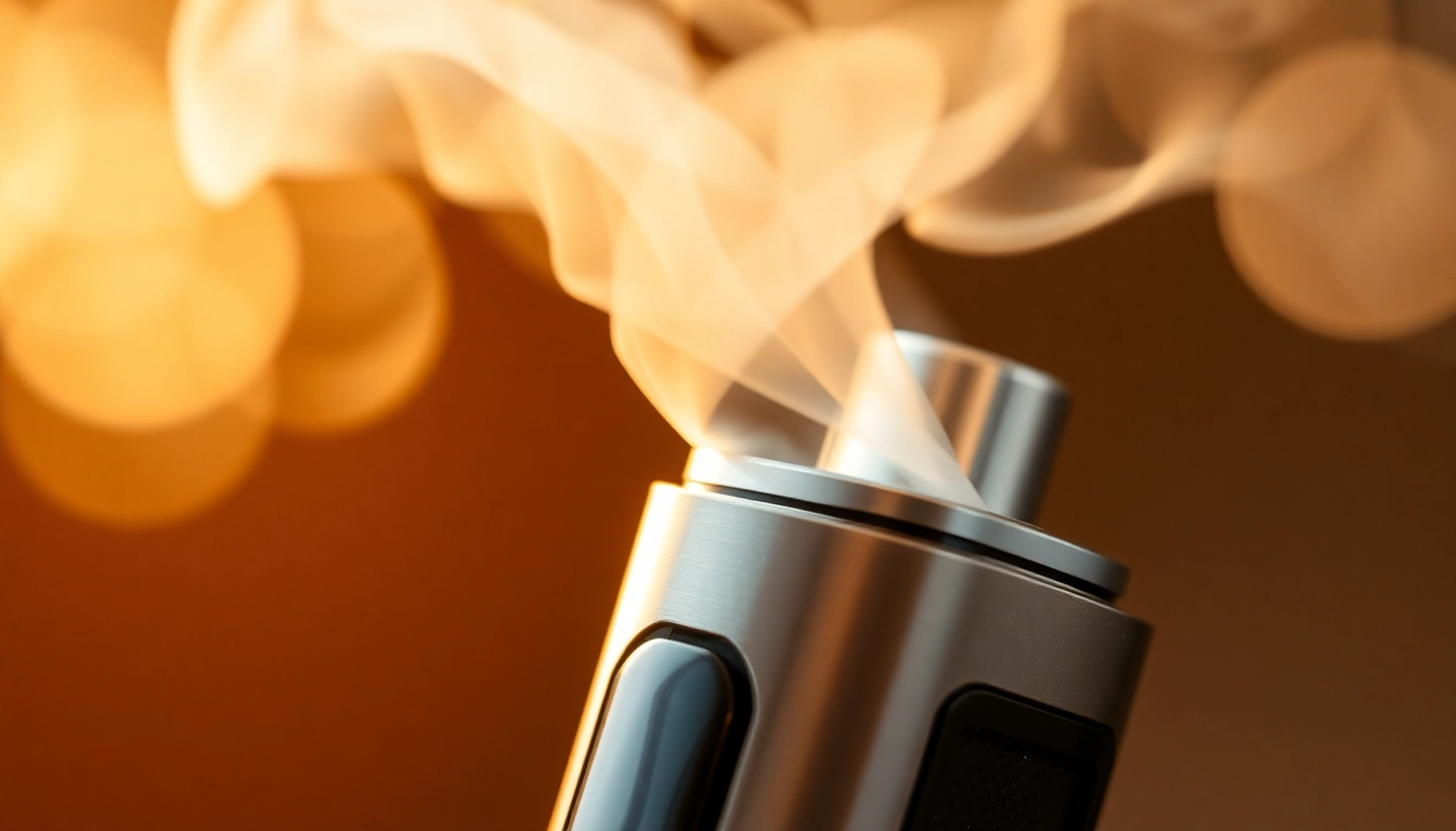 An E-Zigarette device producing vapor clouds, highlighting modern design and user experience