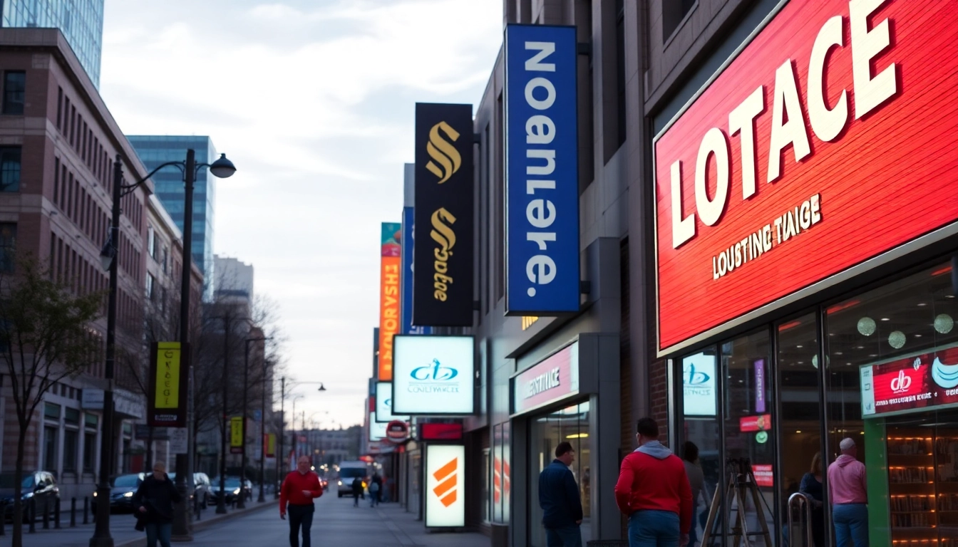 Professional sign company in Louisville installing large illuminated storefront signs with